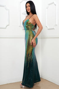 Hunter Green Sequin Two Tone Maxi Dress