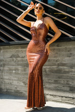 Copper Sequin Two Tone Maxi Dress