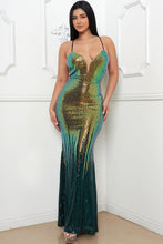 Hunter Green Sequin Two Tone Maxi Dress