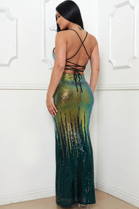Hunter Green Sequin Two Tone Maxi Dress