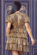 Gold Sequin Tiered Mini Flare Dress