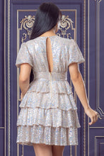 Silver Sequin Tiered Mini Flare Dress