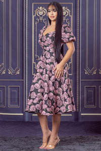 Multi Color Floral Print Flare Midi Dress