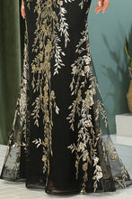 Black/Gold Illusion Top Embroidery/Glitter Trumpet Dress