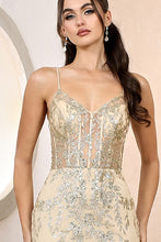Champagne/Gold Illusion Top Embroidery/Glitter Trumpet Dress