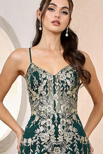 Emerald/Gold Illusion Top Embroidery/Glitter Trumpet Dress