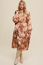 Butter Scotch Floral Print Satin Ciinched A-Line Midi Dress