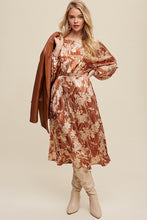 Butter Scotch Floral Print Satin Ciinched A-Line Midi Dress