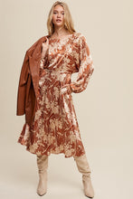 Butter Scotch Floral Print Satin Ciinched A-Line Midi Dress