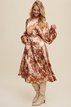 Butter Scotch Floral Print Satin Ciinched A-Line Midi Dress