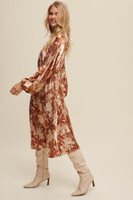 Butter Scotch Floral Print Satin Ciinched A-Line Midi Dress