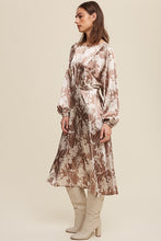 Mocha Scotch Floral Print Satin Ciinched A-Line Midi Dress