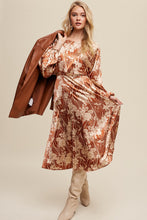 Butter Scotch Floral Print Satin Ciinched A-Line Midi Dress