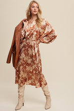 Butter Scotch Floral Print Satin Ciinched A-Line Midi Dress