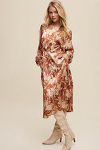 Butter Scotch Floral Print Satin Ciinched A-Line Midi Dress