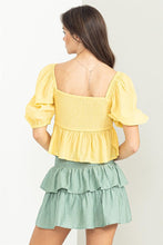 Yellow Good Vibes Smocked Peplum Top