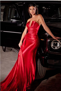 Red Strapless Satin Dress