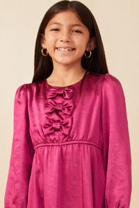 Magenta Girls Mini Bow Detail Long Sleeve Stain Dress