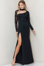 Black Lace Sheer Sleeve Detail Slit Maxi Dress