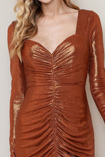Sienna Metallic Long Sleeve Shirring Maxi Dress
