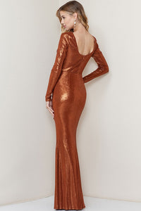 Sienna Metallic Long Sleeve Shirring Maxi Dress