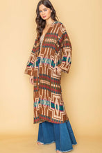 Rust Ethnic Aztek Long Open Kimono