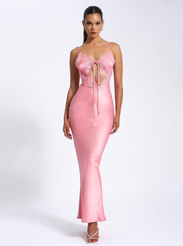 open lace back dress Zinnia Salmon Pink Satin Lace Maxi Dress Aquarius Brand open lace back dress Zinnia Salmon Pink Satin Lace Maxi Dress Aquarius Brand