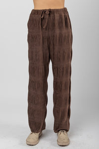 Chocolate Crinkled Soft Velvet Comfy Straight Pants