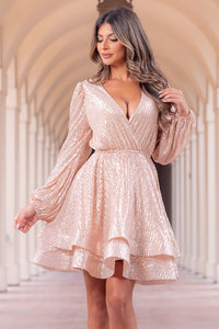 Rose Gold Layered Sequin Mini Dress