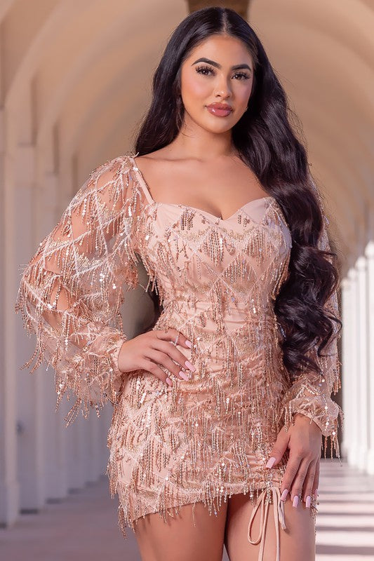 Champagne Sequin Gold Sequin Dress With Fringe Jovani 38847 VNeck Sequin Fringe Gown Hot Champagne Sequin Gold Sequin Dress With Fringe Jovani 38847 VNeck Sequin Fringe Gown Hot