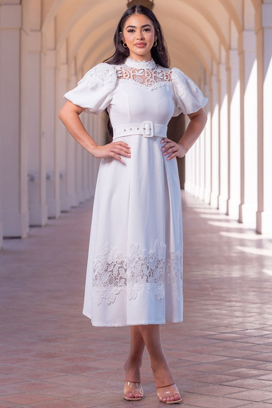 White Eyelet Detail Midi Dress