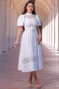 White Eyelet Detail Midi Dress