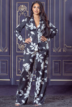 Black White Printed Back Tied Blazer and Pants Set