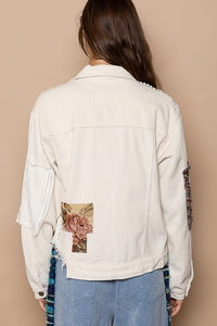 Beige Button Down Contrast Patches Corduroy Jacket