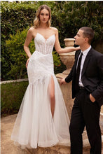 Off White Beaded Mermaid Wedding Gown