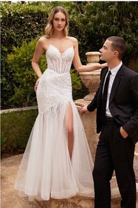 Off White Beaded Mermaid Wedding Gown