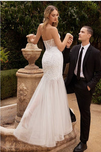 Off White Beaded Mermaid Wedding Gown