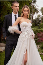 Off White Strapless A-Line Bridal Gown With Gloves
