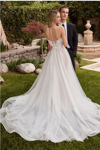 Off White Strapless A-Line Bridal Gown With Gloves