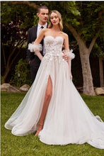 Off White Strapless A-Line Bridal Gown With Gloves