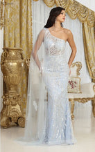 Sky Blue Sexy One-Shoulder Sequined Tulle Long Evening Dress