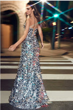 Silver Paillette Fitted Gown
