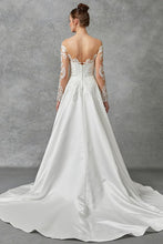 Off White Long Sleeve Deep V Neck Lace Top Wedding Dress