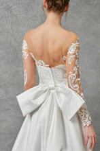 Off White Long Sleeve Deep V Neck Lace Top Wedding Dress