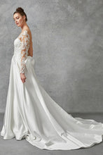 Off White Long Sleeve Deep V Neck Lace Top Wedding Dress