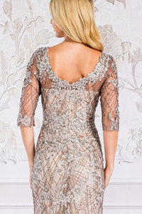 Mocha 3Q Sleeve Embellished Mob Dress