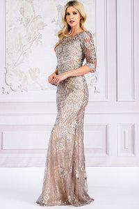 Mocha 3Q Sleeve Embellished Mob Dress