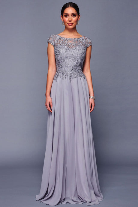 Grey Short Sleeve Lace Top Chiffon Mob Dress