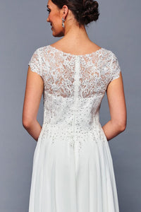 White Short Sleeve Lace Top Chiffon Mob Dress