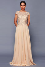 Champagne Short Sleeve Lace Top Chiffon Mob Dress